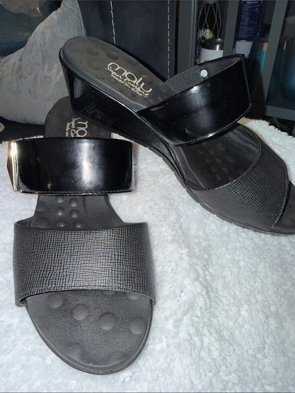 Malu Black Double-Strap Comfort Slide Sandals wedding guest business casual sz 8